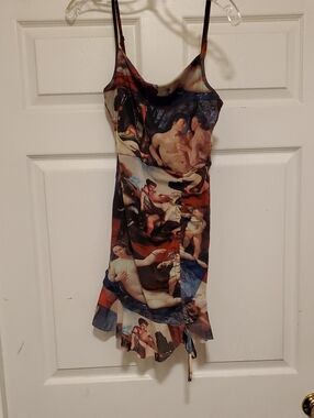 SHEIN Multicolor Renaissance Print Mini Slip Dress
